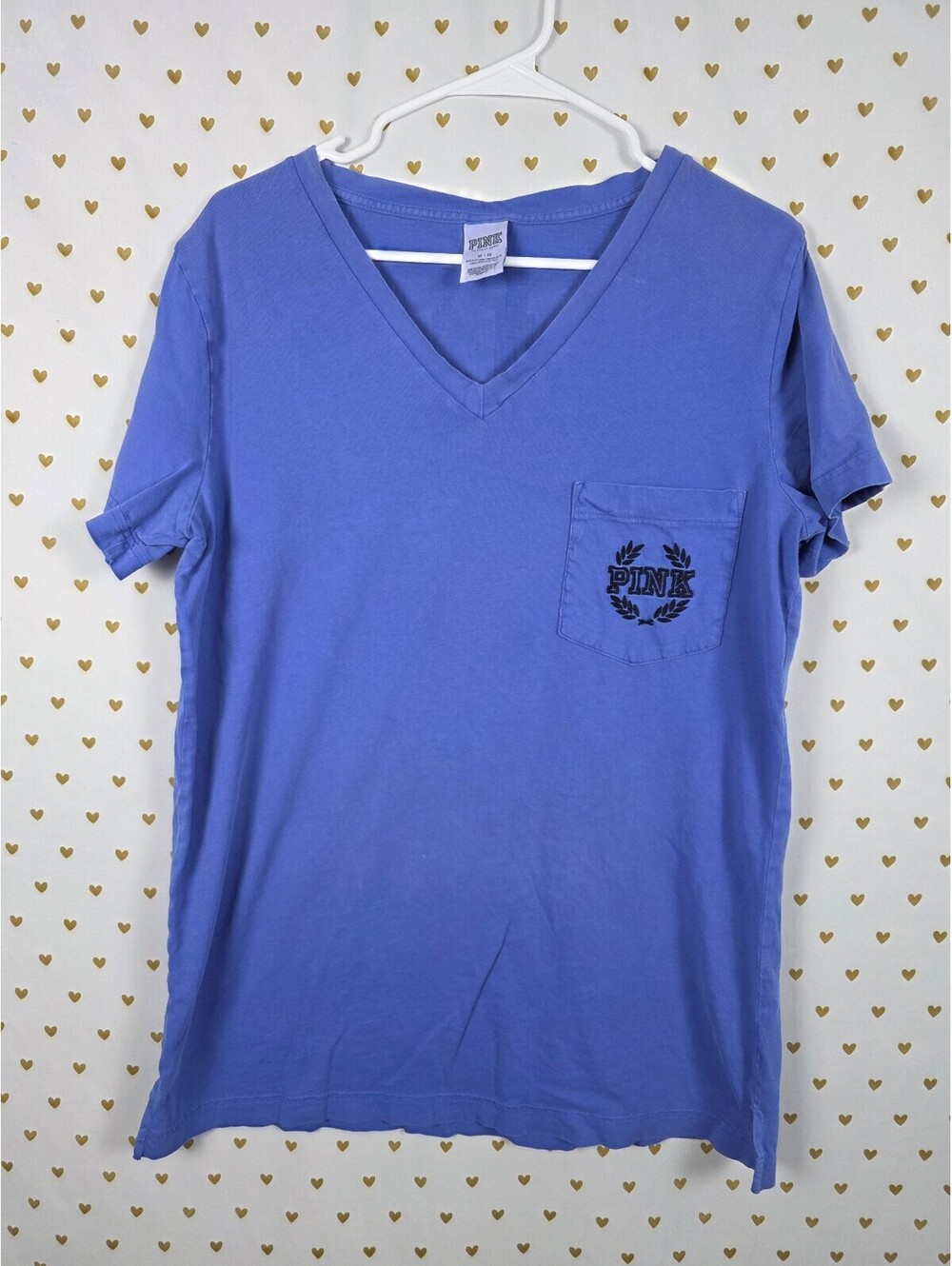 Victorias Secret PINK Blue V neck Pocket Logo Tee shirt Medium